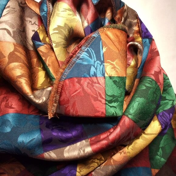 La Chine Classic Blouse Size 12 Satin Polyester Patch Look Rose Long Slv Vintage - Picture 12 of 16